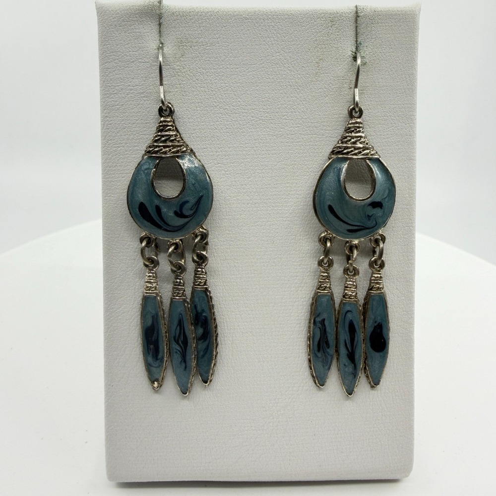 Y2K Blue Enamel Dangle Earrings Bohemian Statement Tiered Drop Jewelry Gift